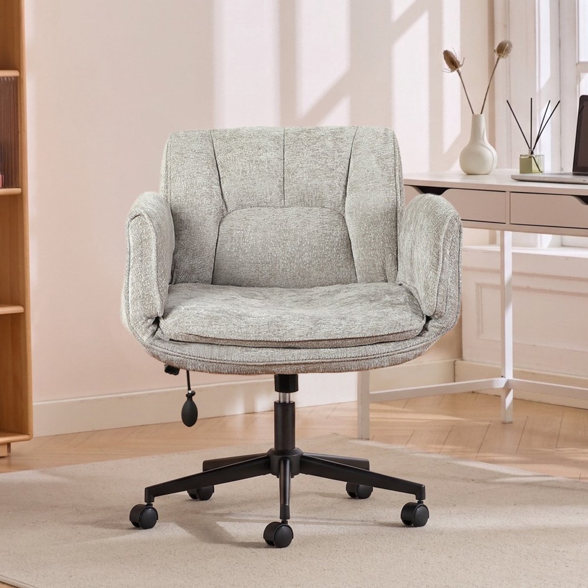 Ergonomische Bureaustoel - Fauteuilstoel - 5-Standen Verstelbare Armleuningen - Brede Zitting - Dubbel Memory Foam - Verstelbare Rugleuning - 360° Draaibaar en Hoogte Verstelbaar - Computerstoel/Studeerstoel-Donkergrijs