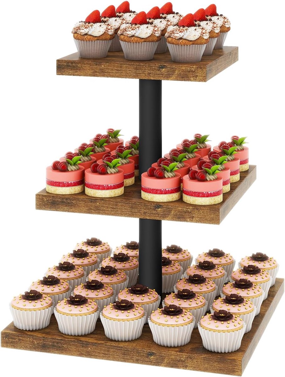 Cupcake standaard 3-laags - stevige houten serveertoren - dessertboom voor feestjes - ShopVlot