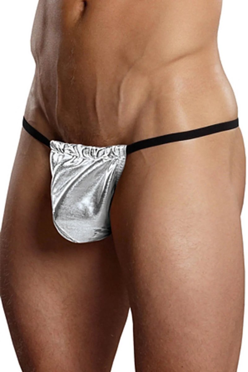 Zilverkleurige Heren Tanga van Kunstleder - Elegante Onderbroek in Maten XS tot XL