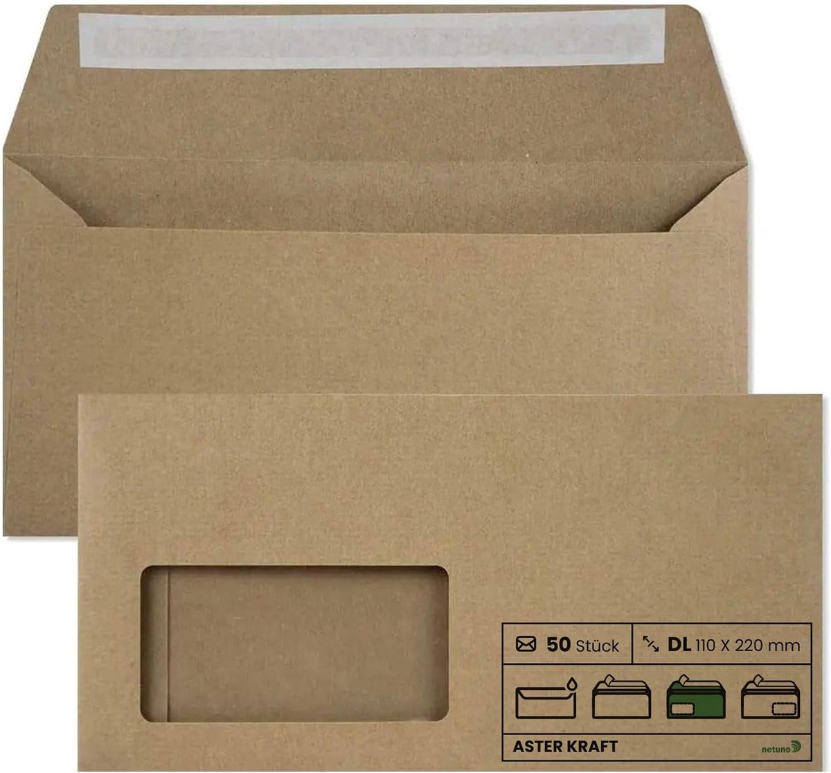 Enveloppen DL 110x220mm - Kraft papier - Venster links - Duurzaam en retro uiterlijk - ShopVlot