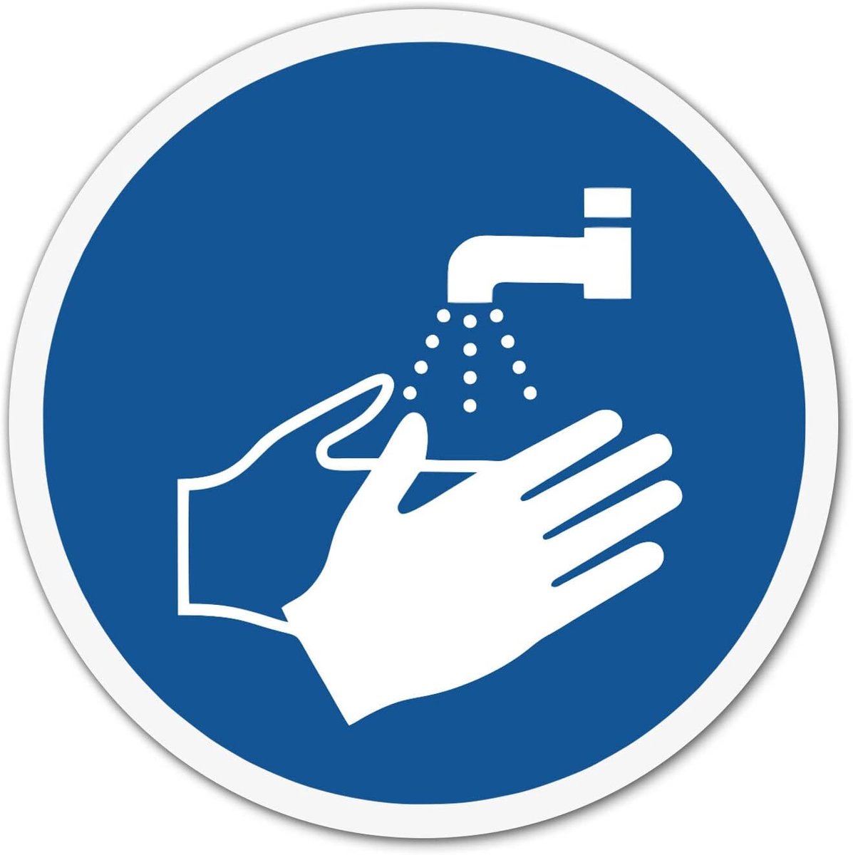 Sticker handwas / desinfectie Ø 10 cm - latexprint - verplichtingssymbool - geschikt voor buitengebruik - ShopVlot