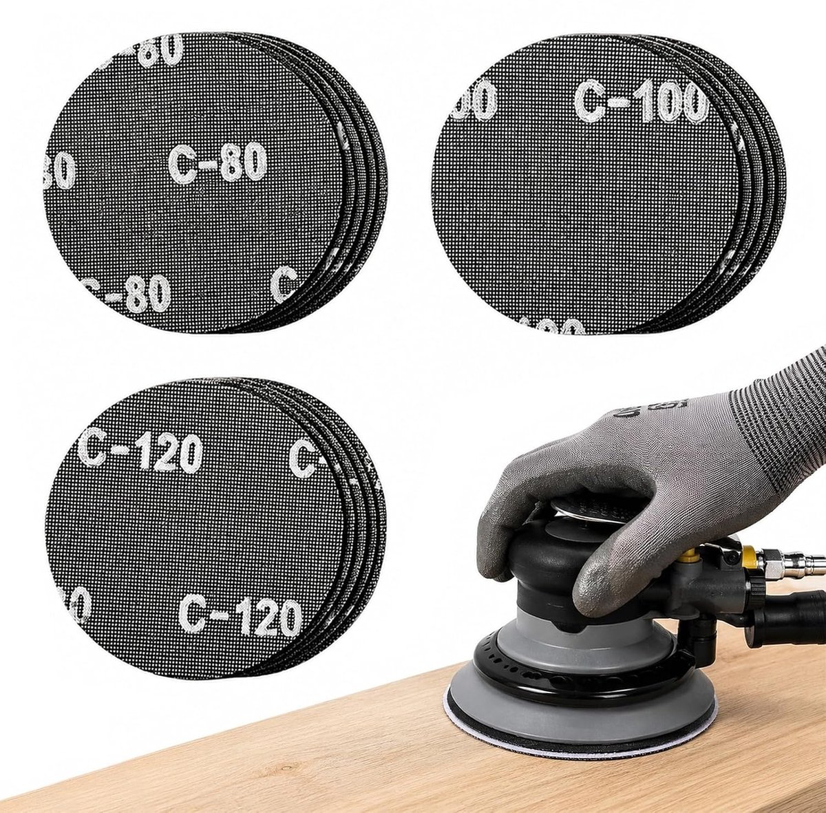 Schuurroosters Ø 225 mm - Klittenband K80/K100/K120 - 15 stuks slijpschijvenset - ideaal voor plafondschuren - ShopVlot