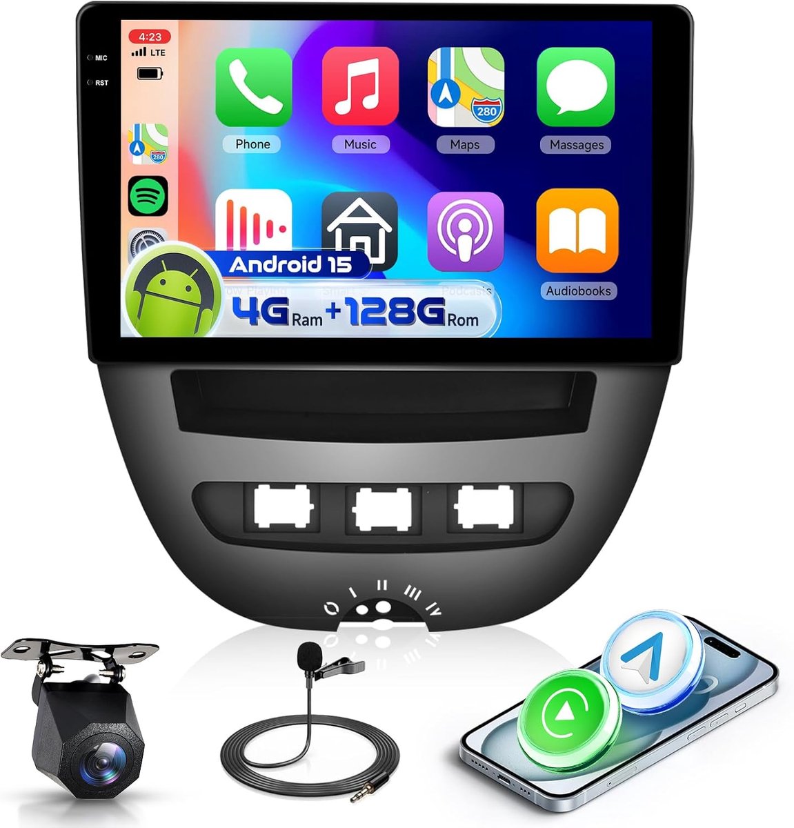 Autorradio 10.1 inch - 4G 128G - Android 15 - CarPlay en Android Auto - ShopVlot