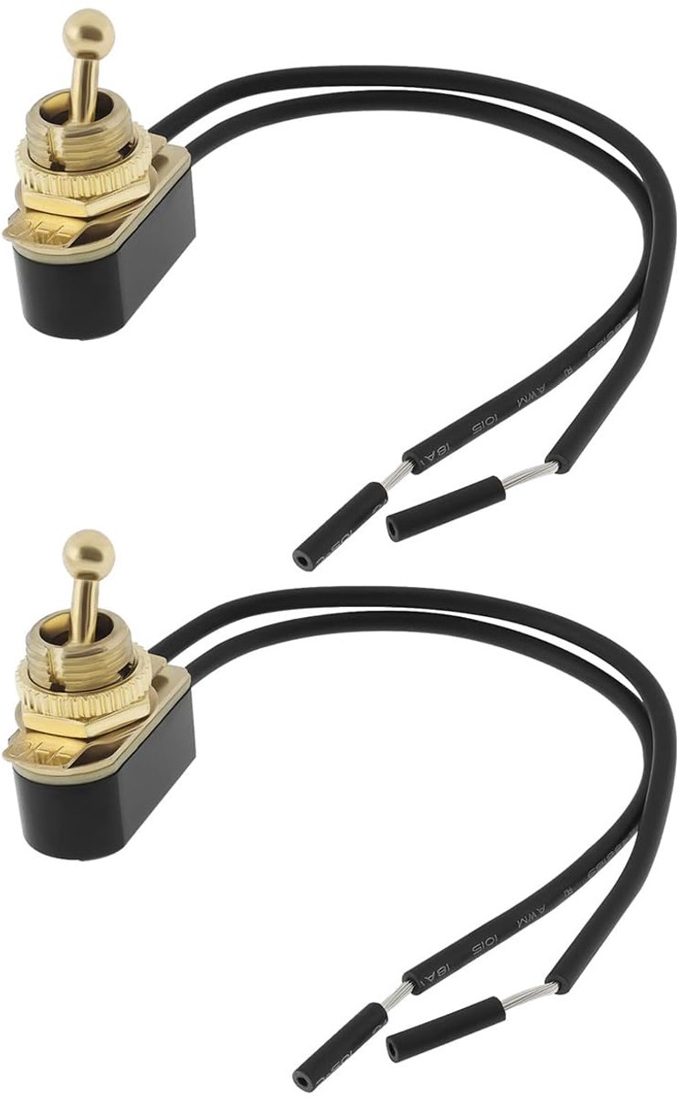 Rocker schakelaar 2 stuks - goudkleurig - 15cm draden - eenvoudig aan/uit gebruik - ShopVlot