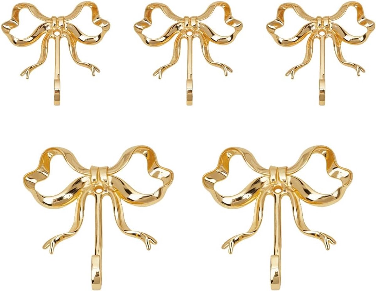 Haken met strik - 5 pockets - goud - elegante wand- en deurhangers voor decoratie - ShopVlot