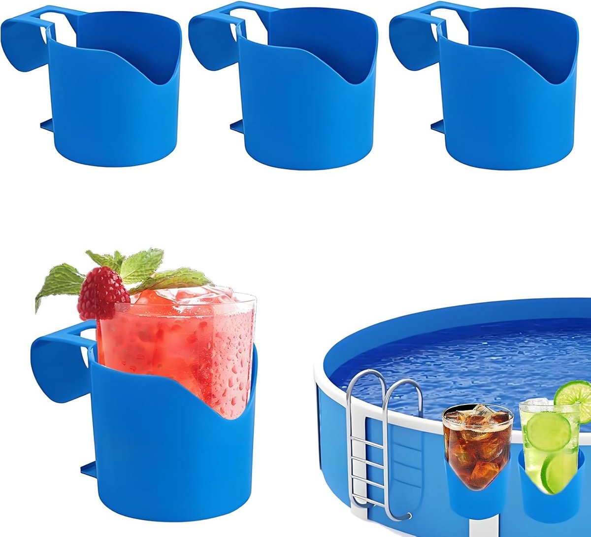 Pool Drink Holder 4 Stuks - Blauwe Drankhouder - Hangende Poolaccessoires - Geniet van drankjes in het zwembad - ShopVlot