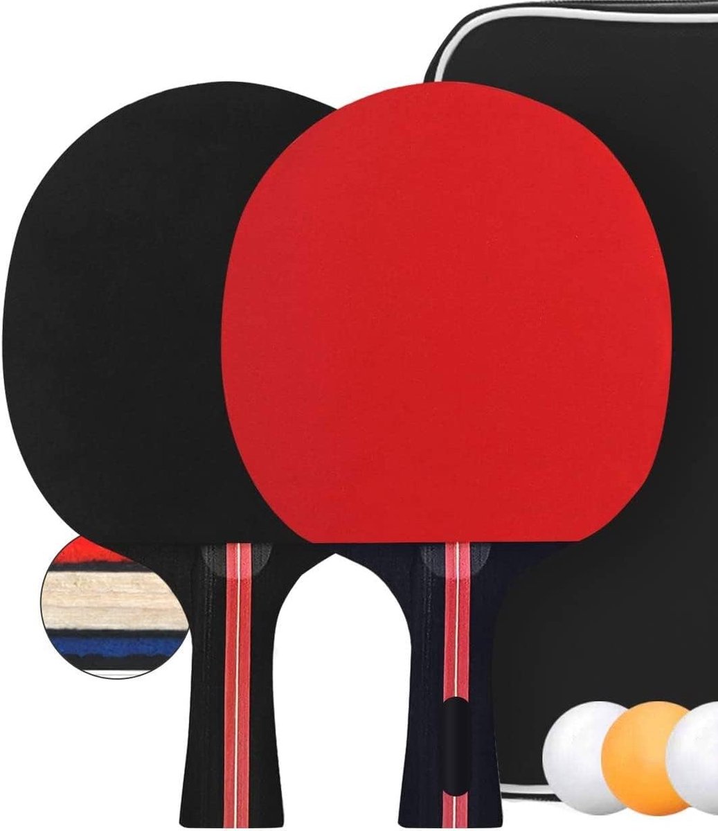 Tafeltennisbatset 2 Batjes en 3 Ballen - Duurzaam Rubber - Ideaal voor Gezelligheid met Familie - ShopVlot