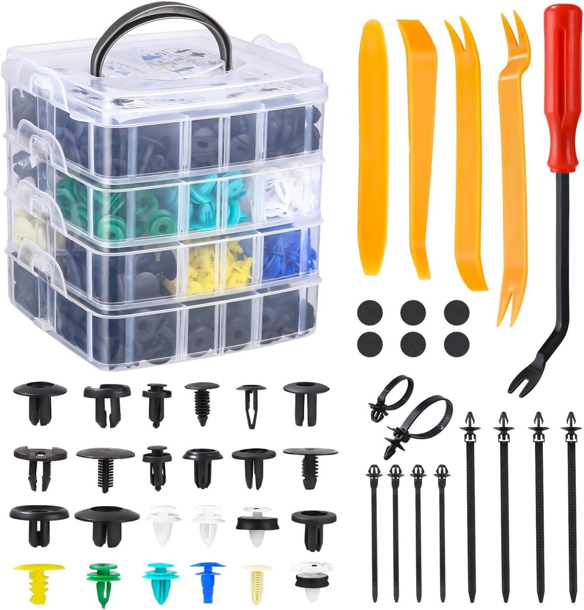 Autobevestigingsklemmen set 820 stuks - zwart plastic - verschillende maten - veelzijdige montageoplossing - ShopVlot
