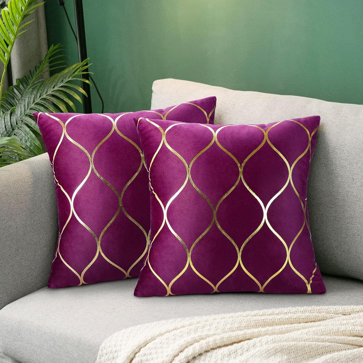 Velvet Cushion Covers Purple 2 Pieces 45cm x 45cm Square Throw Pillow Covers Decorative Home for Bedroom Sofa Cushion - ShopVlot