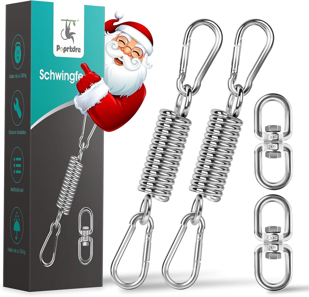 Swivel Spring, Steel Spring, Load Capacity up to 250 kg, Swing Spring, Hanging Chair with 2 Carabiner Hooks - ShopVlot