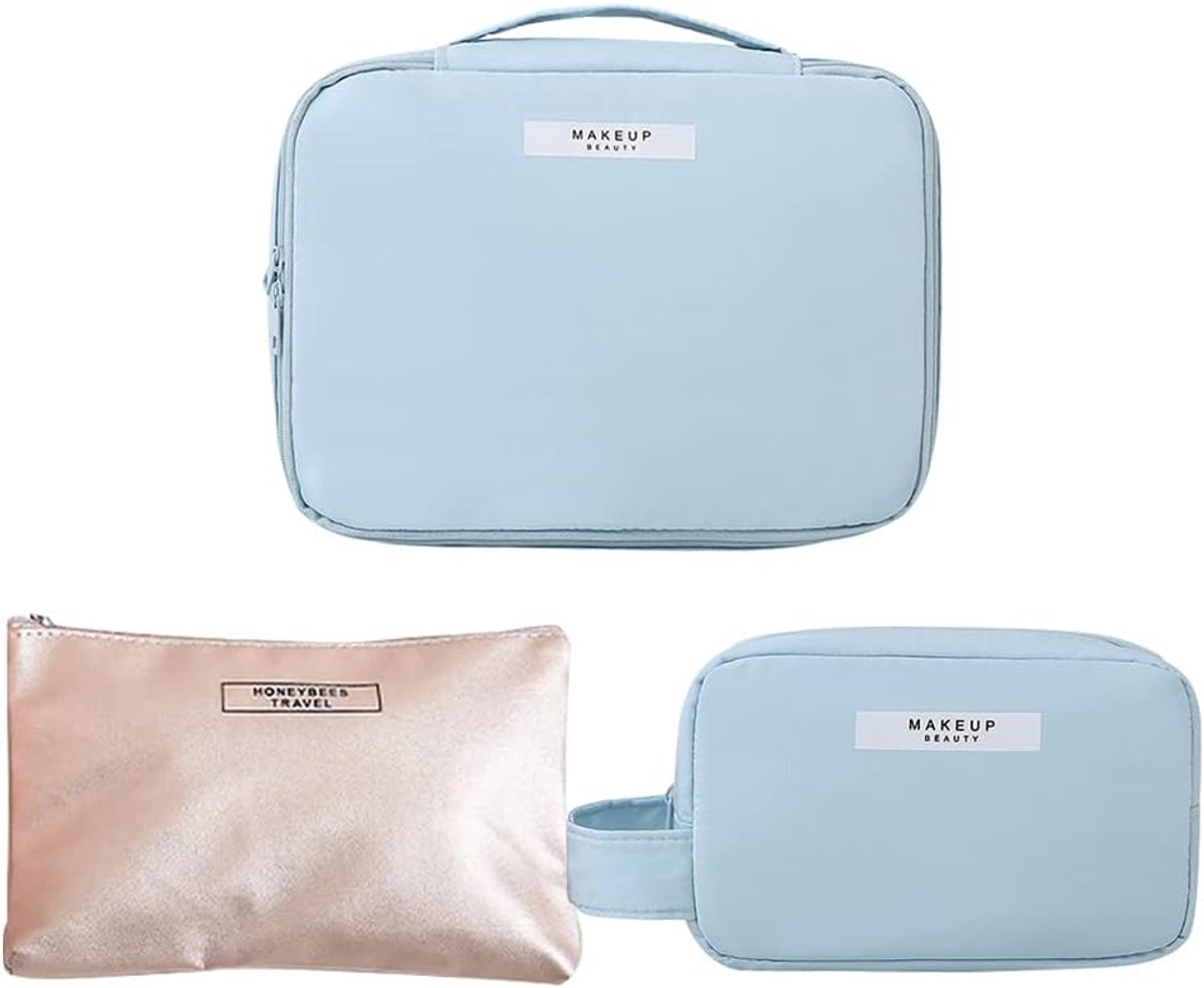 2 Pcs Travel Cosmetic Bag Large Makeup Bag Makeup Bag Cosmetics Tasting Organizer, Zipper Cultural Bag Portable - ShopVlot