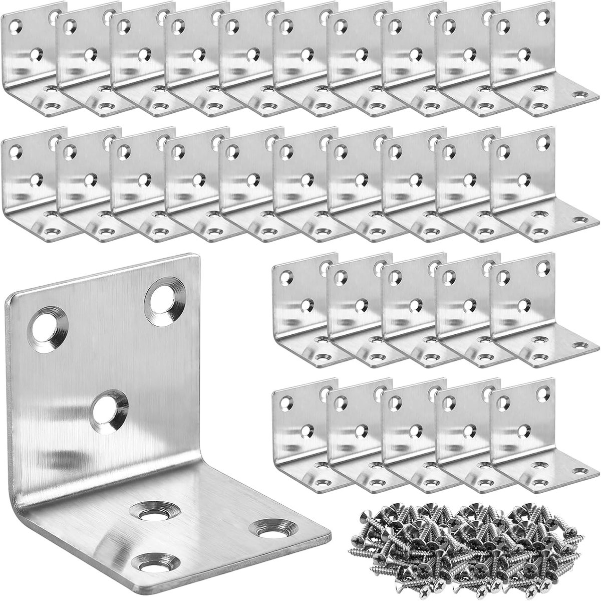 40 Pieces Stainless Steel Corner Connectors, 40 x 40 cm, Stainless Steel Corner Connectors with 240 Screws, 1.5 mm - ShopVlot