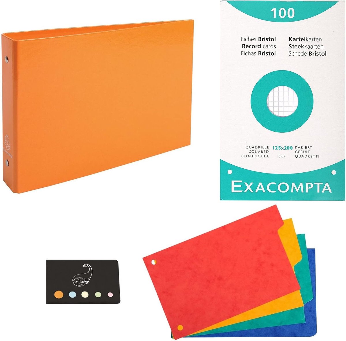Set of 1 index card folder + 4 tabs + 100 index cards Bristol 125 x 200 small diamonds + 1 index Blumie (orange) - ShopVlot