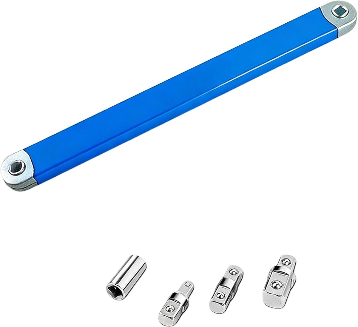 Extra lange hoekverlengsleutel met 4 adapters, professionele offsetverlengsleutel, blauw, geschikt voor auto's en - ShopVlot