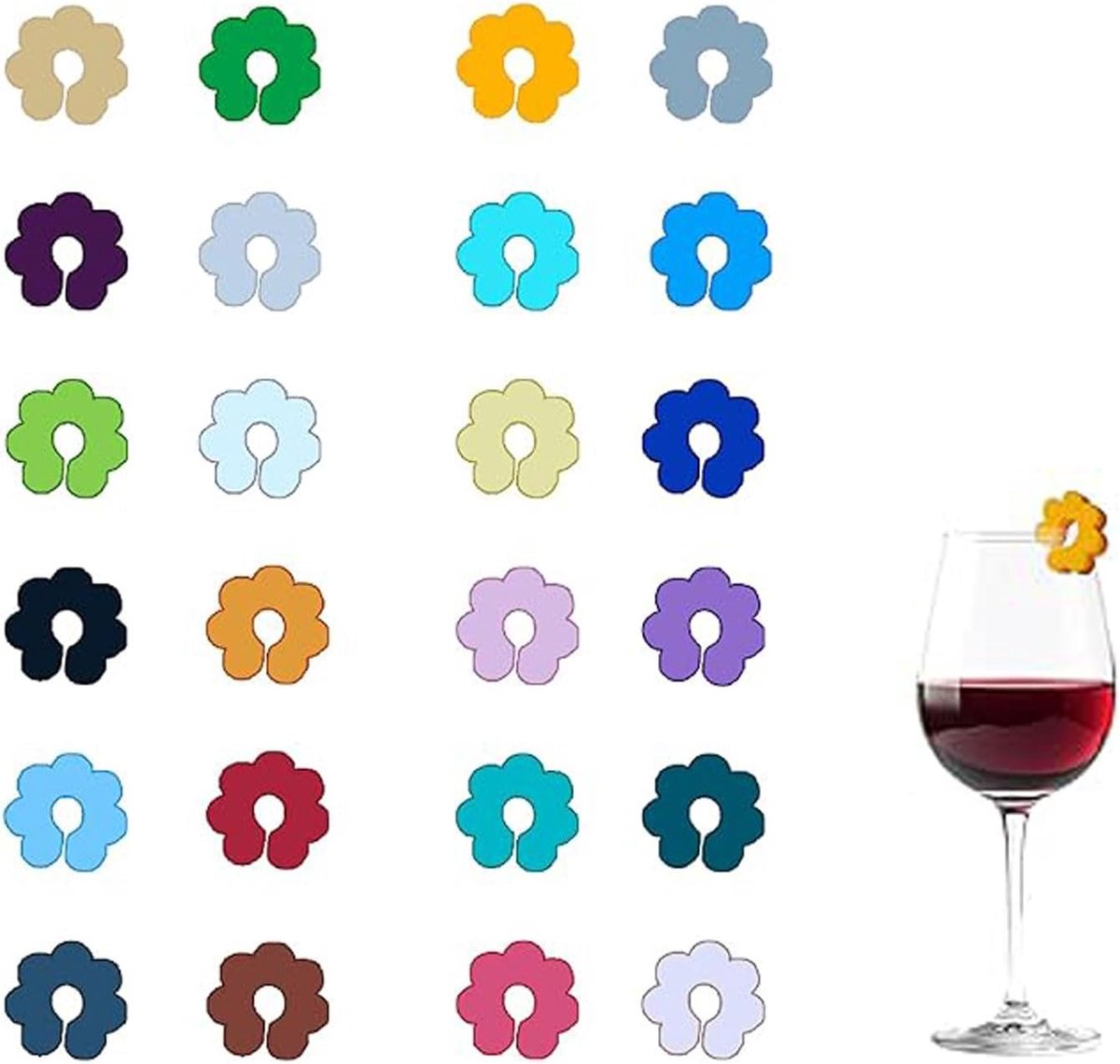 24 herbruikbare bladwijzers van siliconen, wijnglazen en bierflessen, meerkleurig, voor feestjes, bruiloften en - ShopVlot