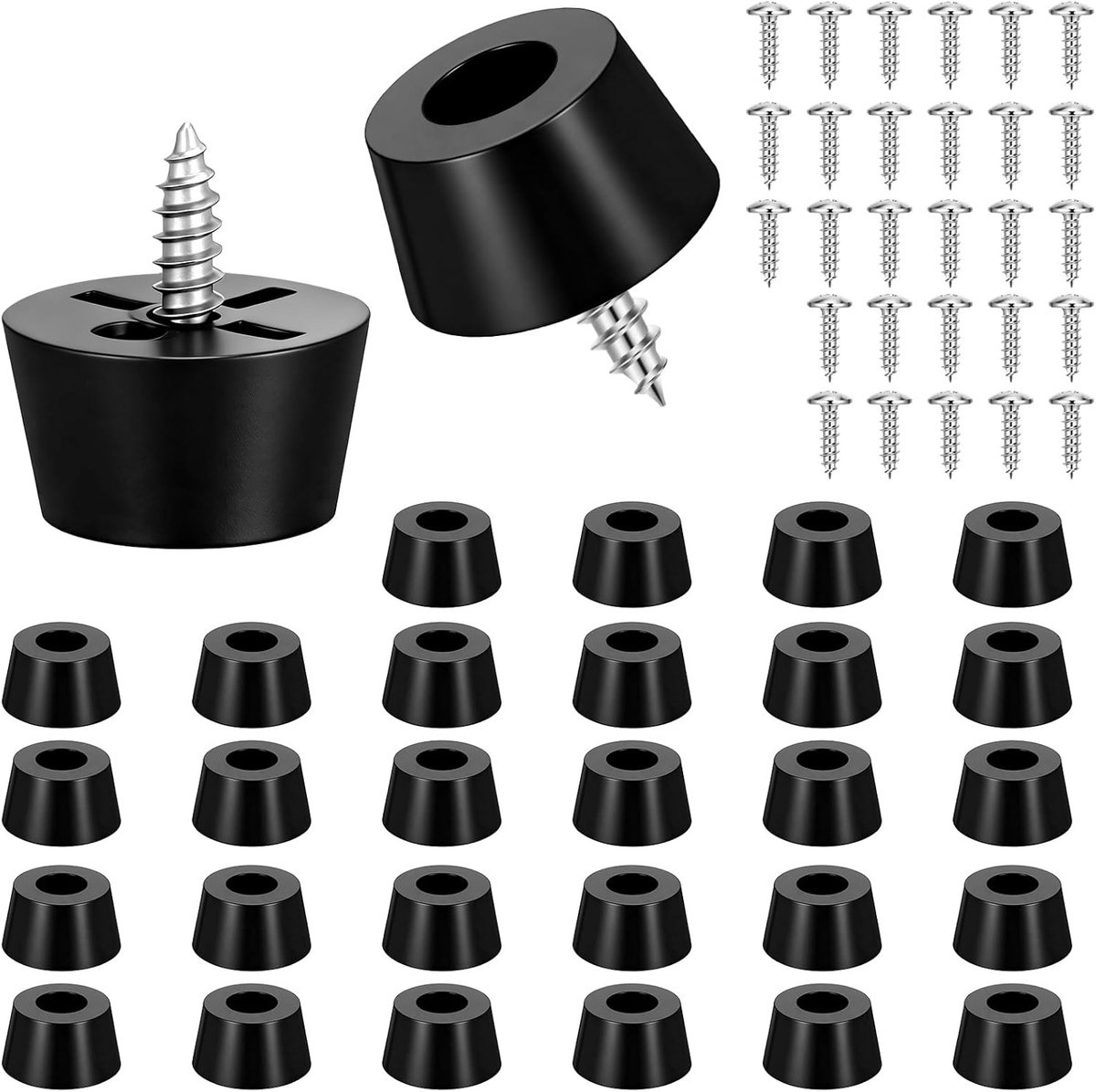 Rubber Feet, Screwable, 30 Pieces, Rubber Base, Non-Slip Rubber Buffer Set with Built-in Stainless Steel Washer and - ShopVlot