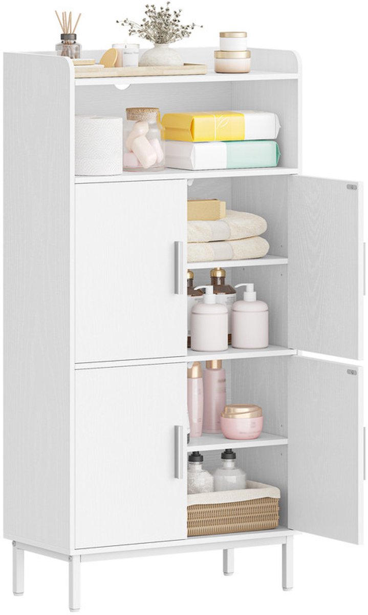 Hzuaneri Badkamerkast met 4 deuren en 1 open vak,SC45613W Badkamerkast met verstelbare plank, opbergkast, voor badkamer of woonkamer, 30 x 60 x 120 cm, wit