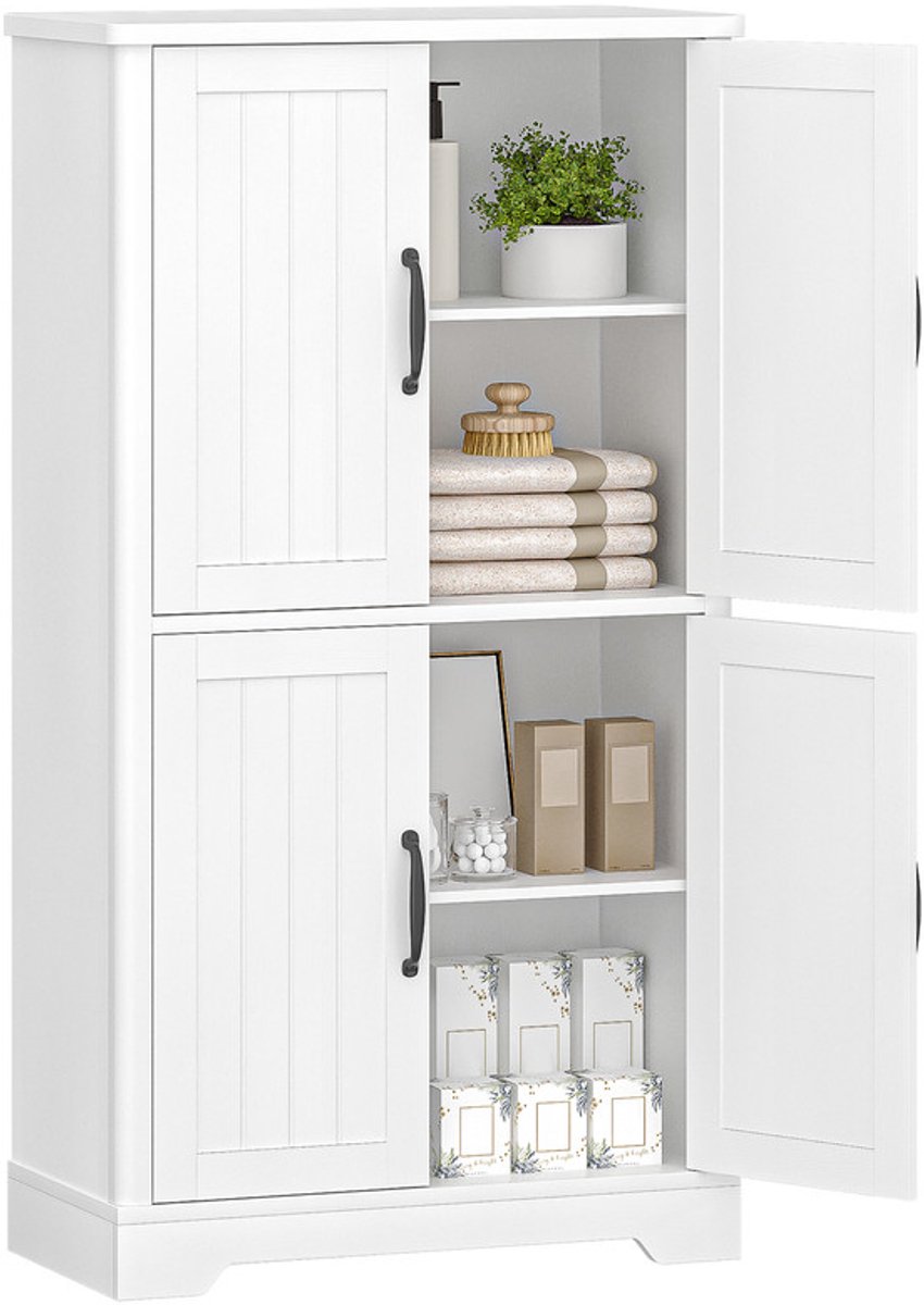 Hzuaneri Badkamerkast met 4 deuren, badkamerkast met verstelbare plank, Keukenkast, opbergkast, voor woonkamer, keuken, wasruimte, wit, 30 x 60 x 110 cm