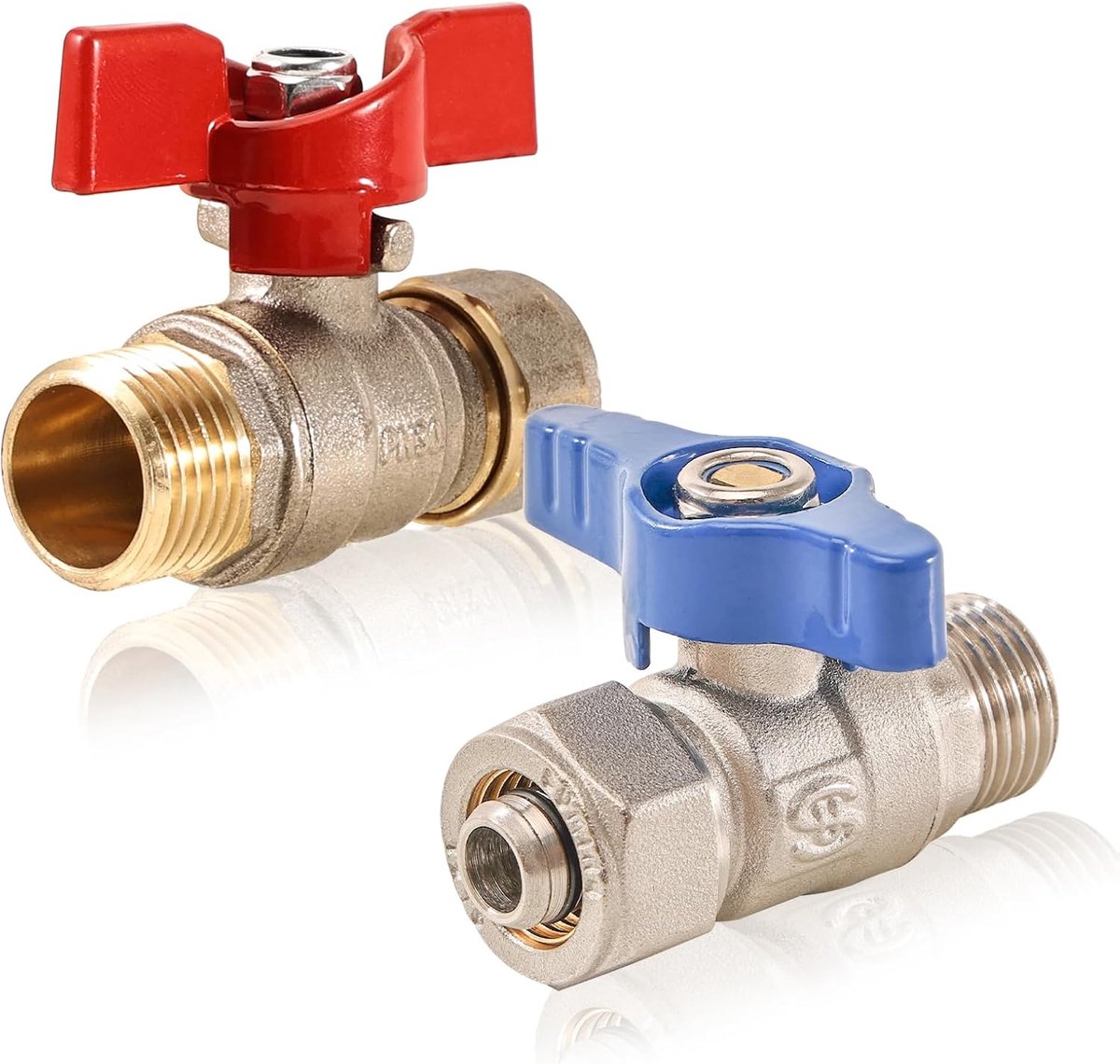 Pack of 2 Ball Valve, 16 x 1/2 Inch, Brass Shut-Off Valve with Clamp Ring for PEX 16 x 1/2 AG Composite Tube, End - ShopVlot