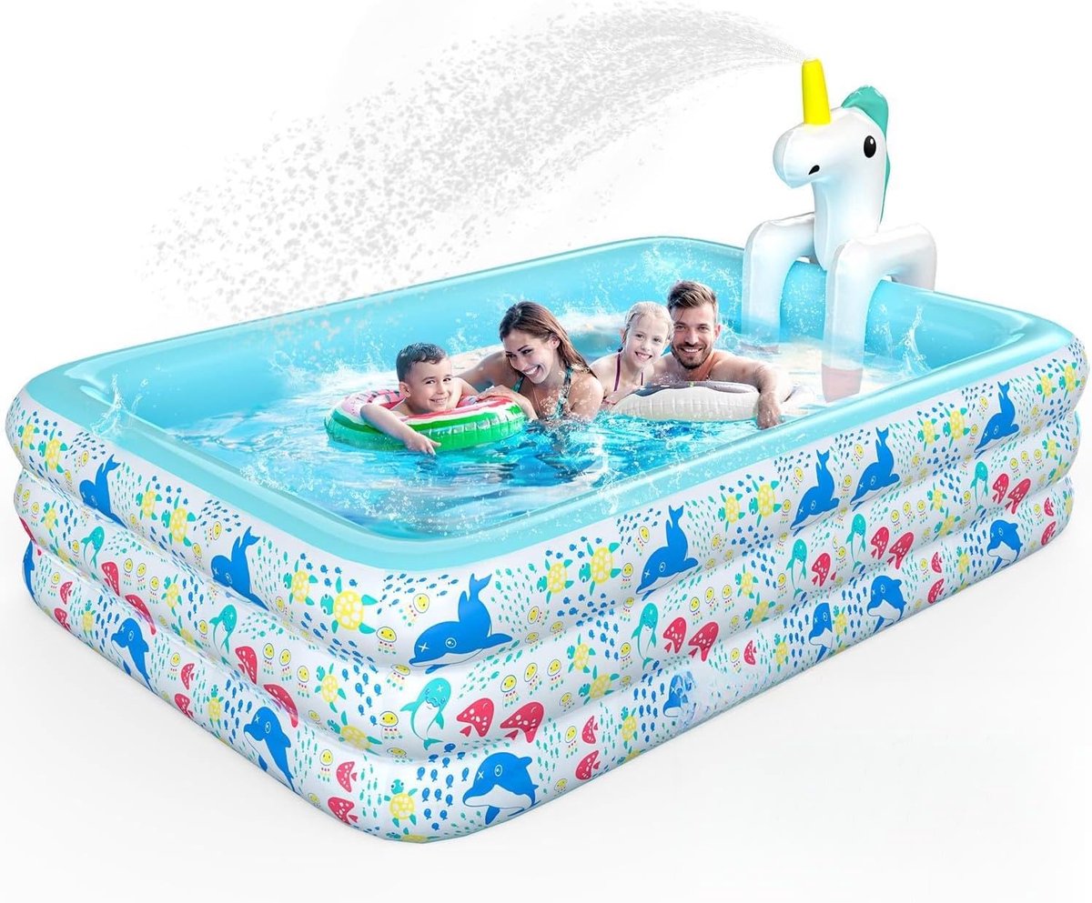 Skirfy Inflatable Pool with Sprinkler, 300 x 180 x 60 cm, XXL Garden Pool, Thickened Children's Pool for Adults and - ShopVlot