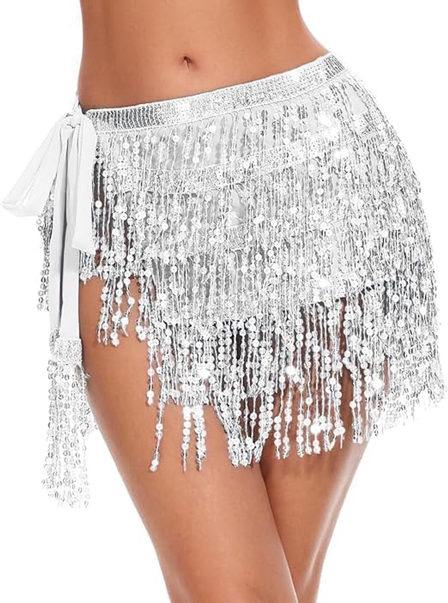 Sequin Tassel Skirt Women's Belly Dance Skirt Sequin Costume Sequin Skirt Glitter Skirt Warp Sequin Fringe Skirt - ShopVlot