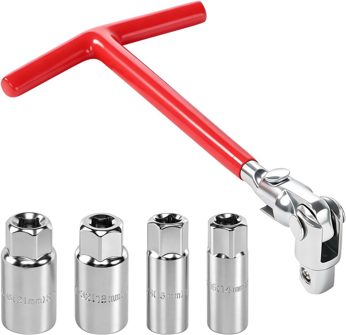 Pack of 5 Spark Plug Wrenches, Universal Spark Plug Wrenches, 14 mm, 16 mm, 18 mm, 21 mm, T-Handle, Spark Plugs, Slit - ShopVlot