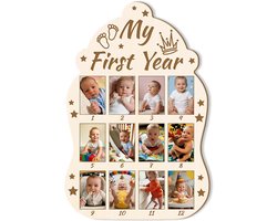 ORIGACH Baby Bottle Shape My Freshman Baby Growth Picture Display Board, 12 Months Newborn Milestones Wood Keepsake - ShopVlot