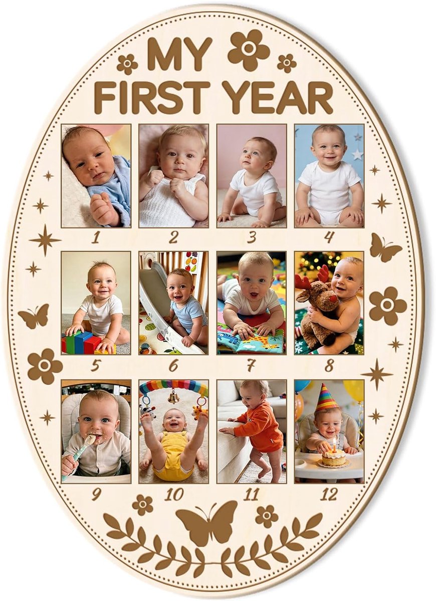 ORIGACH Oval Shape My Freshman Baby Growth Picture Display Board, 12 Months Newborn Milestones Wood Keepsake Board for - ShopVlot