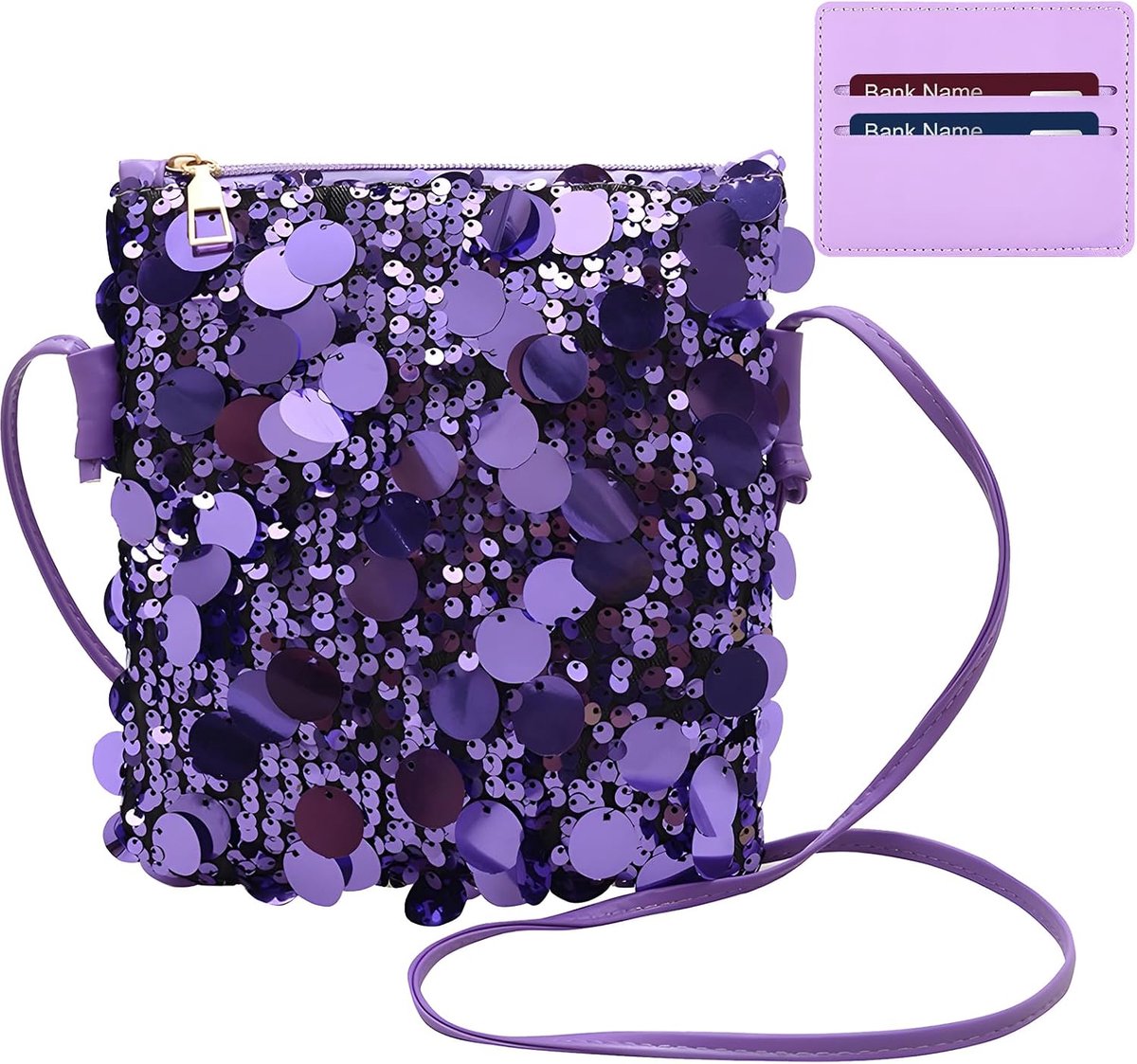 Pailletten tas glittertas, glittertas, handtas, paars, compact, modieus, veelzijdig, één schouder met afneembare - ShopVlot