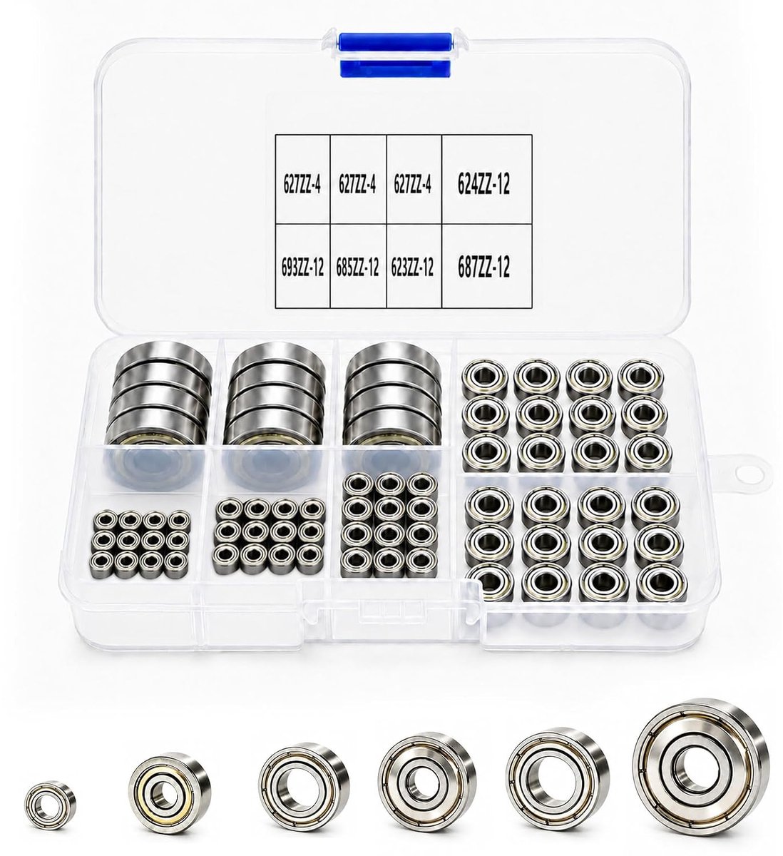 72 stuks kogellagers, 627ZZ/687ZZ/624ZZ/685ZZ/623ZZ/693ZZ kogellagerset, koolstofstaal, precisielagers, kleine - ShopVlot