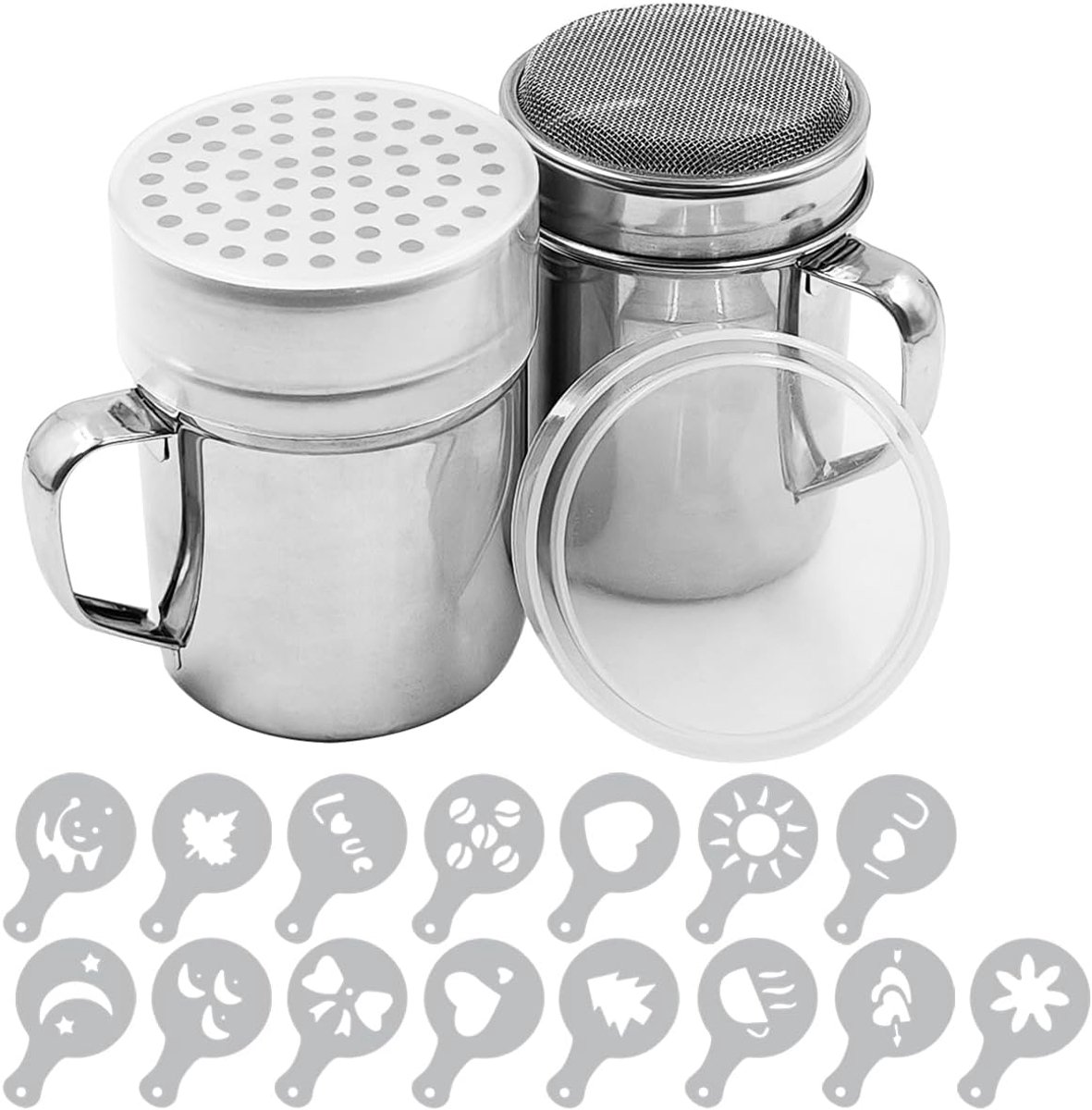 Senhai Powdered sugar shaker with handle, 2 pieces stainless steel powder shaker for sugar, pepper, cinnamon powder - ShopVlot