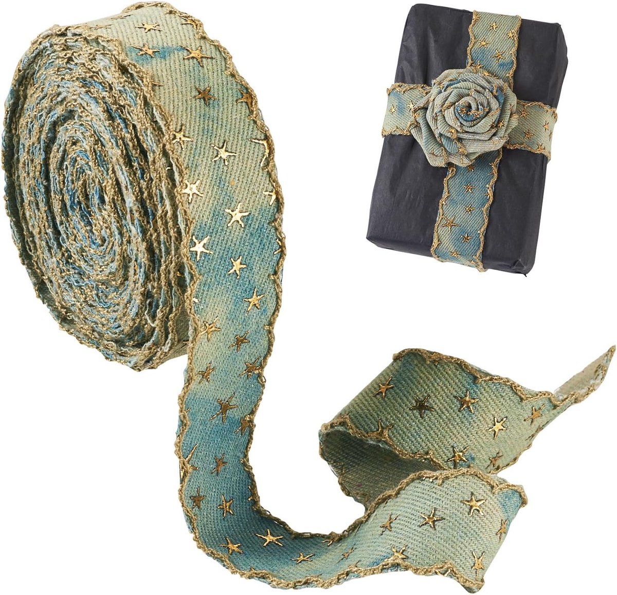 5 Yards Denim Ribbon for Crafts, 1 Inch 1 Inch 1 Inch 1 Inch Rustic Frayed Cotton Denim Fabric Ribbon Wrap Ribbon 3D - ShopVlot