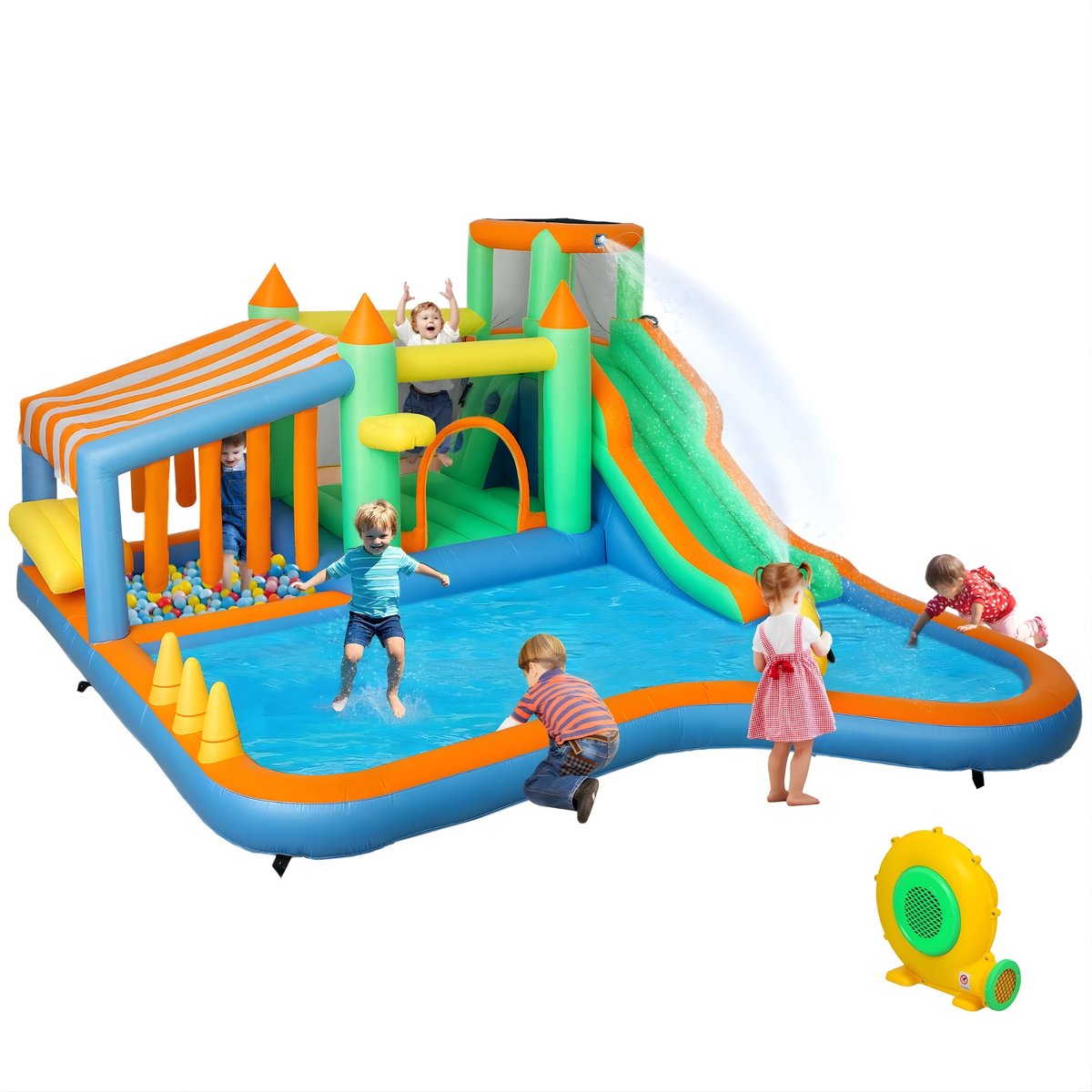 Opblaasbaar Springkasteel met Blower – Geschikt voor Binnen en Buiten – 416 x 370 x 195 cm – Bouncy Castle voor Kinderen – Multicolor