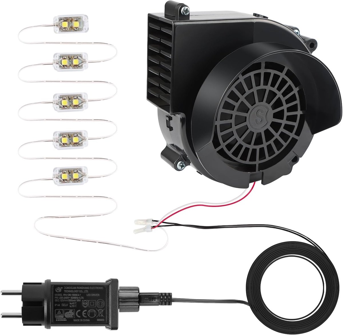 Kalolary 1.5A Replacement Fan for Inflatable Structures, Inflatable Fan with Adapter 12V/2A and 5 LED Bulbs, Fan Set - ShopVlot