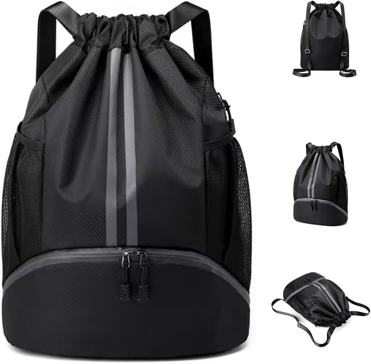 Basketball Bag Swimming Bag Draw String Bag Gym Black Drawstring Bag Draw String Bags with Shoe Compartment Schoolbag - ShopVlot