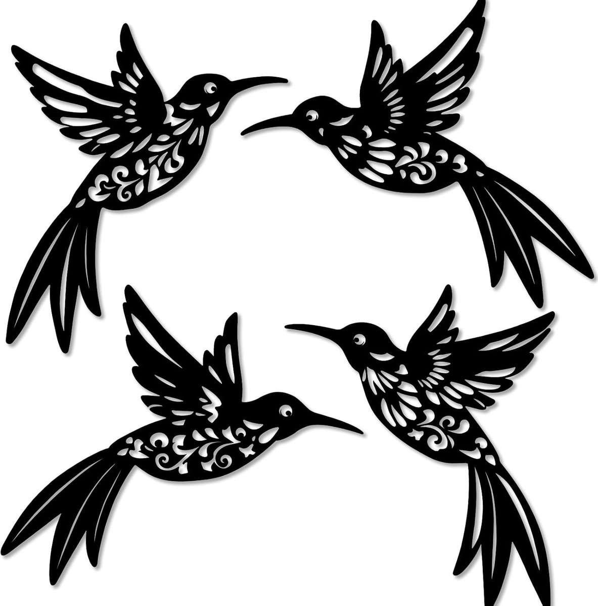 YIYA Vogel silhouet muur kunst sculpturen voor binnen buiten huis tuin patio hek decor (geheel zwart) - ShopVlot