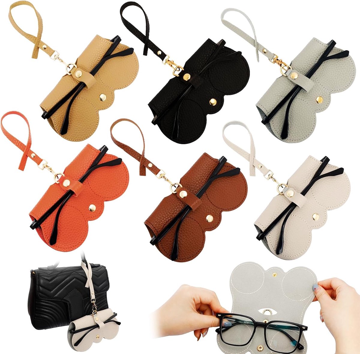 6Pcs Portable Eyeglass Case, Fashionable Soft Leather Sunglasses Case, Travel Protective Case for Glasses, Glasses - ShopVlot