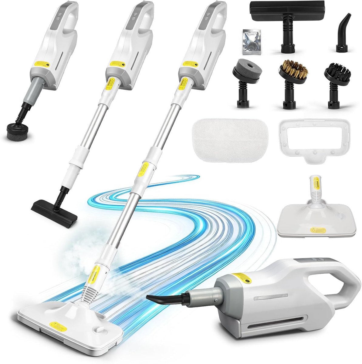 Stoomreiniger, 1500 W, handapparaat met afneembare, multifunctionele stoomreiniger en dweilmop, 500 ml watertanks - ShopVlot