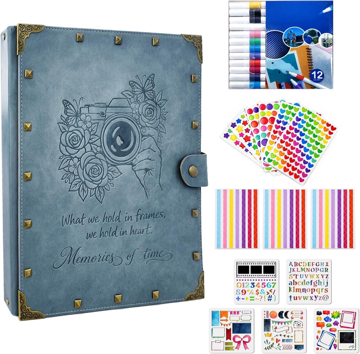 Camera-thema, fotoalbum, plakboekset, inclusief 9 stickers, 12 markeringen, 5 PET-sjablonen, lederen doe-het-zelf - ShopVlot