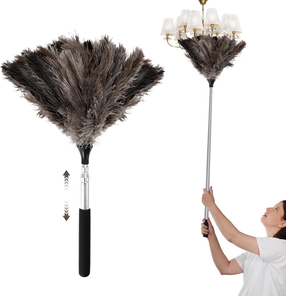 Duster with Telescopic Handle, Long Extendable, Washable, Anti-Static Dust Catcher, Adjustable from 43 cm to 115 cm - ShopVlot