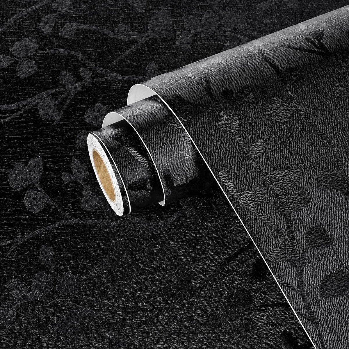 Self-Adhesive Wallpaper Flowers Adhesive Film Black Furniture Film Kitchen Washable Tree Pattern Wallpaper Wall - ShopVlot