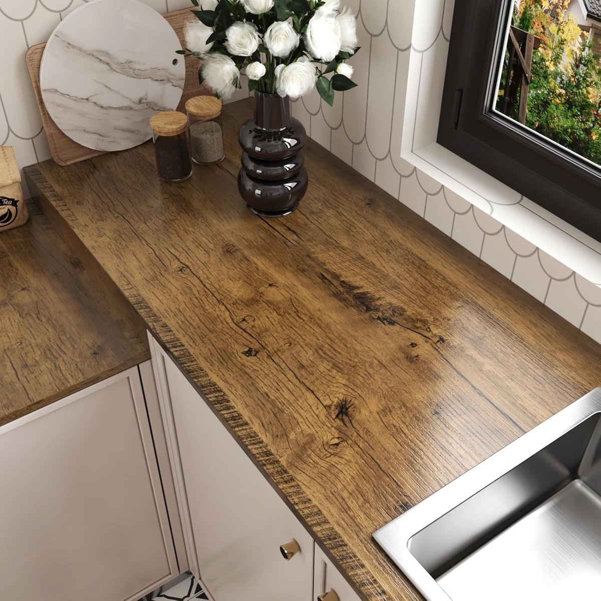 Self Adhesive Wood Wallpaper Washable Kitchen Wallpapers Vintage Brown Wood Effect Vinyl Wrap for Kitchen Worktop Peel - ShopVlot
