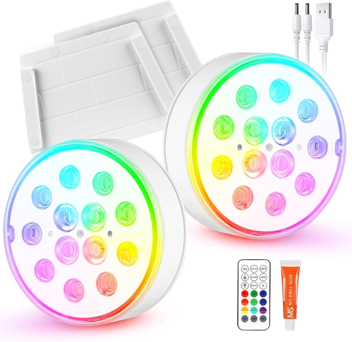 KZQ 2-pack oplaadbare RGB onderwaterlamp voor zwembad en vijver - Kleurwisselende licht met afstandsbediening - Waterdicht en draagbaar voor decoratief zwembadverlichting - Multicolor