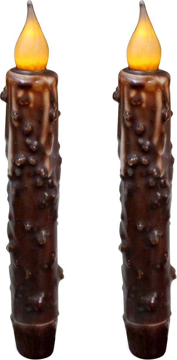 CVHOMEDECO. Real Wax Hand Dipped Battery Working LED Timer Taper Candles Country Primitive Flameless Lights Decor - ShopVlot