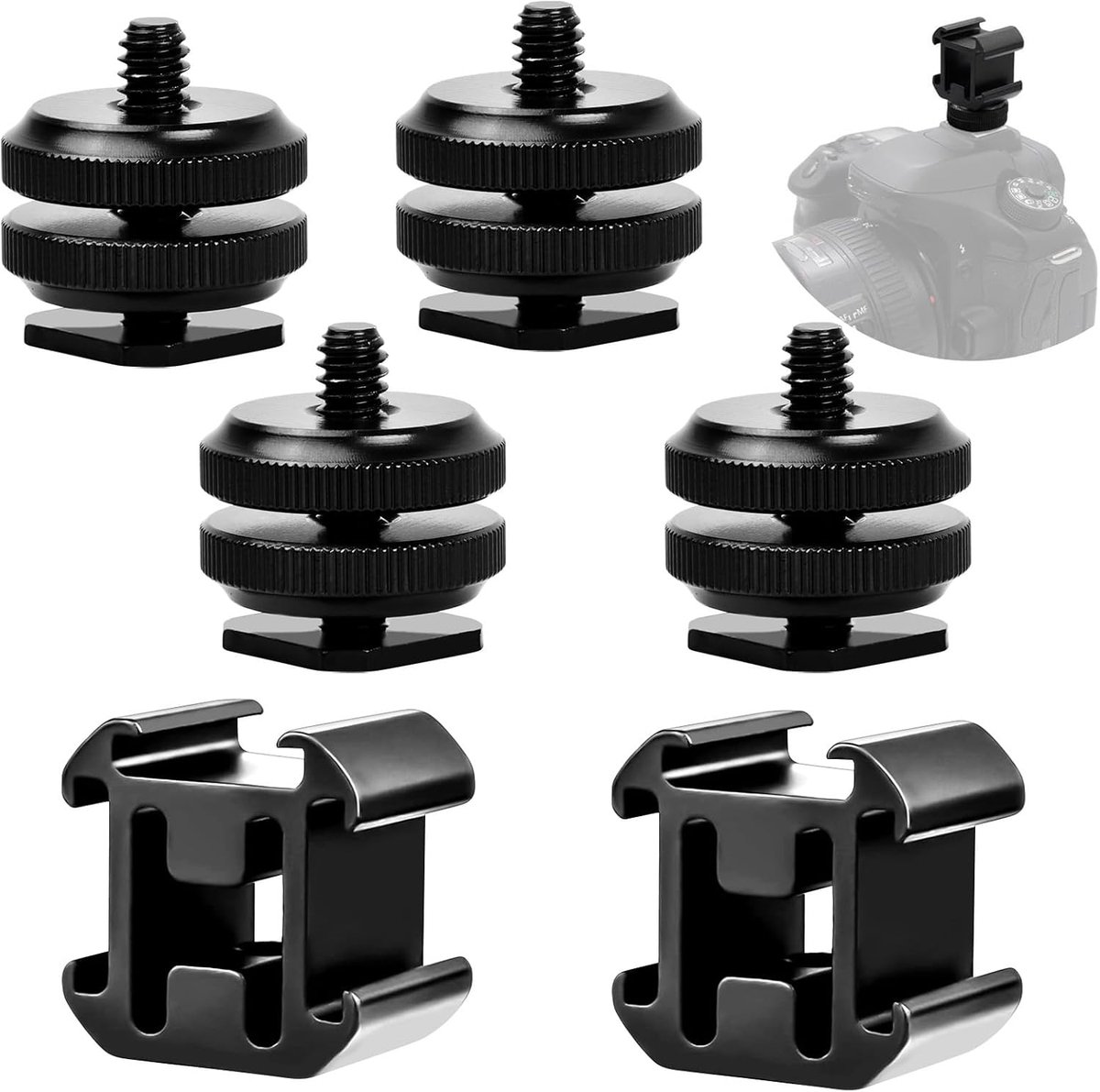 6 Pack Hot Shoe Adapter Triple Cold Shoe Mount for SLR Camera, Digital Photography, Microphone, Monitor, Recorder - ShopVlot