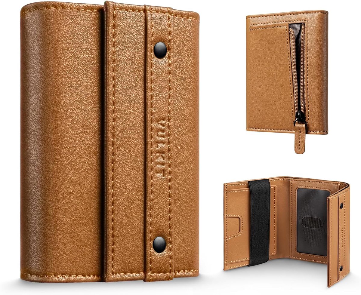 VULKIT Men's Wallet RFID Blocking Leather Compact Trifold Zipper Coin Pocket, ID Window and Business Card Holder - ShopVlot