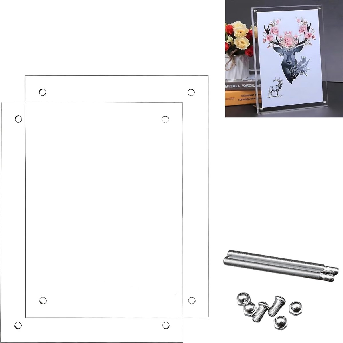 Acrylic Double-Sided Photo Frame, Frameless Photo Frame, 1 Piece, Transparent Color, Frameless Postcard Stand - ShopVlot