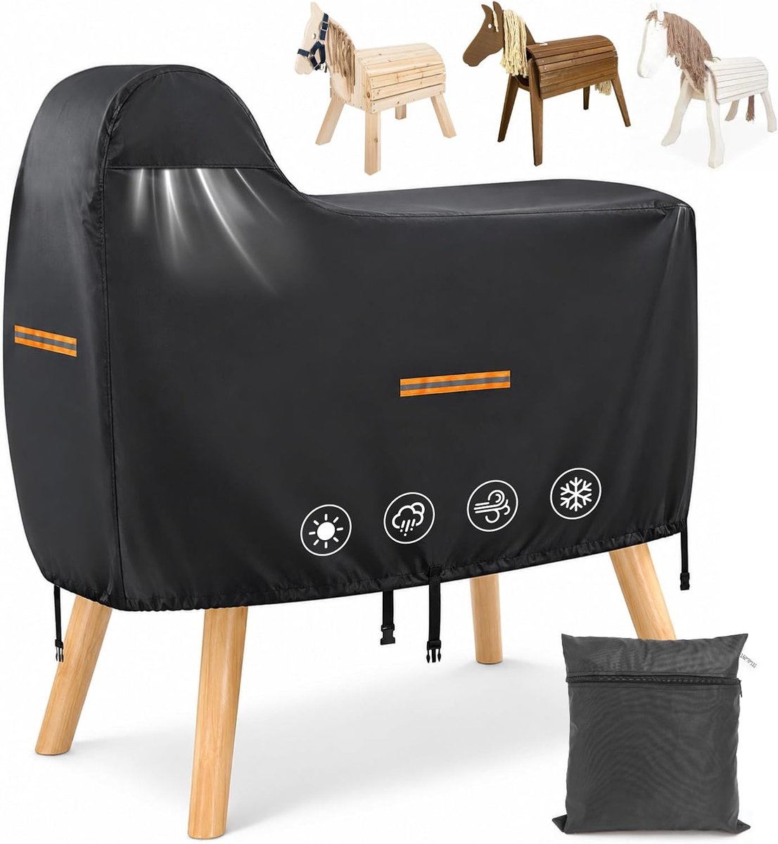 Afdekking voor houten paard buiten, 420D houten paard, 160 x 70 x 110 cm, tuinpaard, afdekking, waterdichte kap voor - ShopVlot
