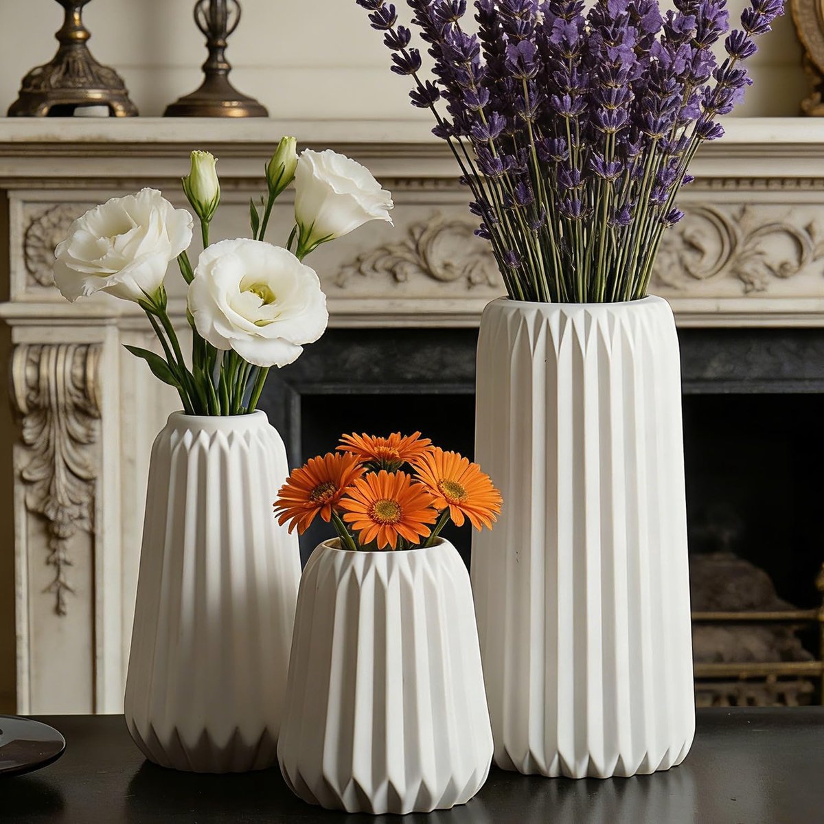 Set of 3 Ceramic Vases, Modern Norwegian Minimalist Boho, Decorative Aesthetic Flower Vases for Home Decor, Living - ShopVlot