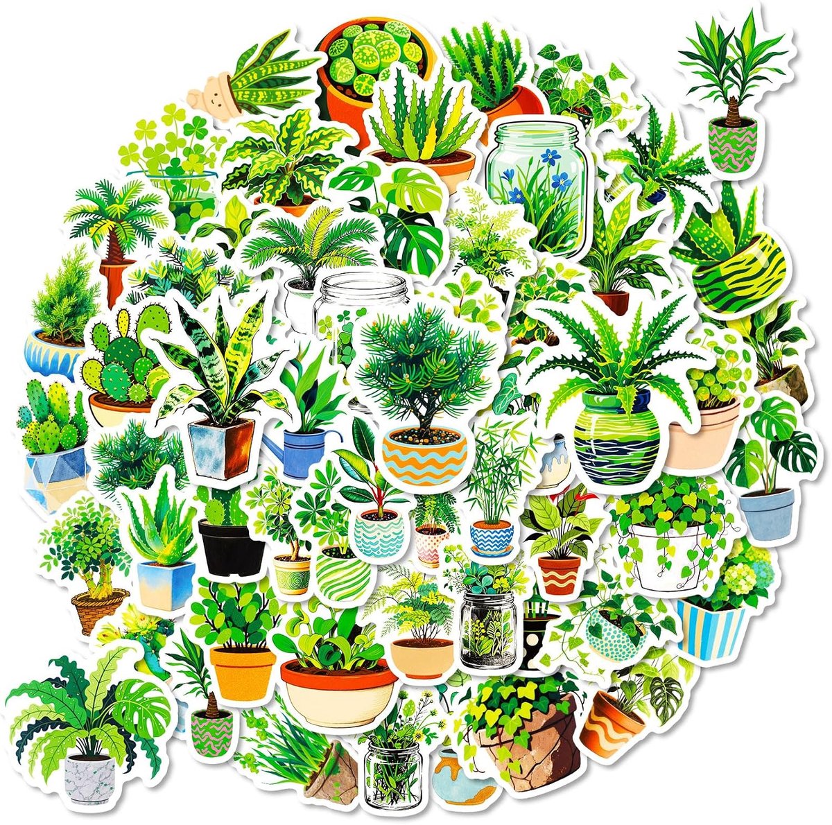 56 stuks groene plantenstickers, waterdicht, decoratieve etiketten voor laptops, waterflessen, notitieboeken - ShopVlot